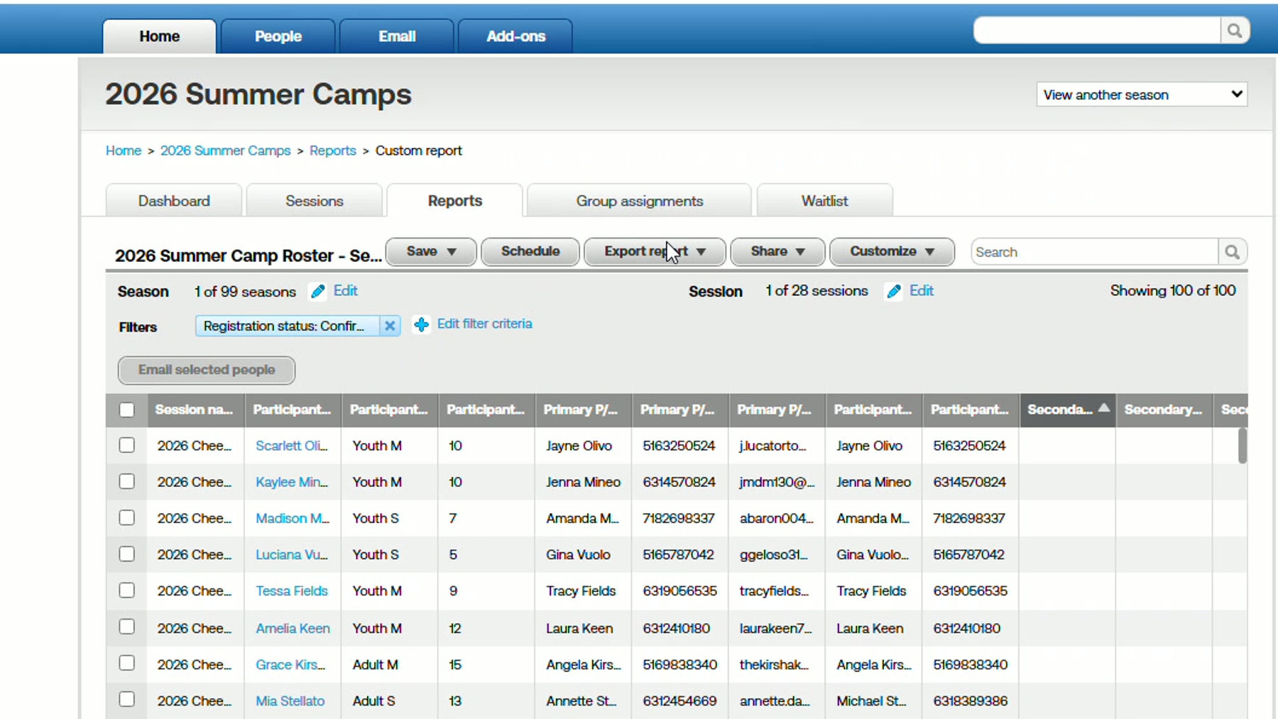 Active Network Camp Rosters